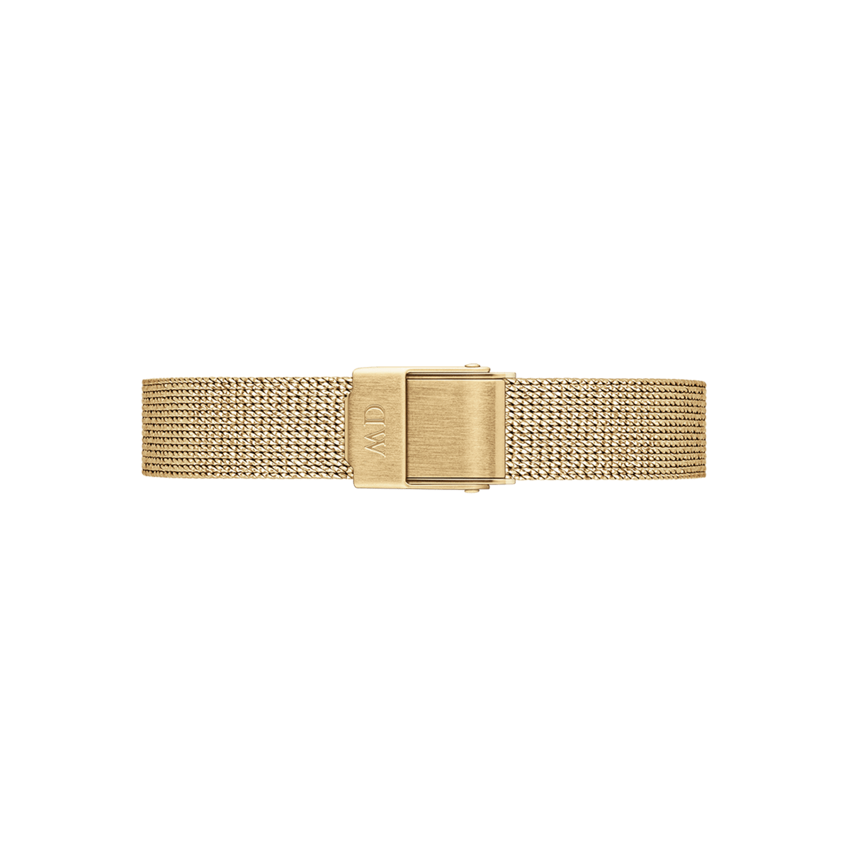 Daniel Wellington Pressed Evergold Strapのゴールドメッシュストラップ。織物のような細やかな編み込みテクスチャと、ロゴ入りのクラスプを採用しています。