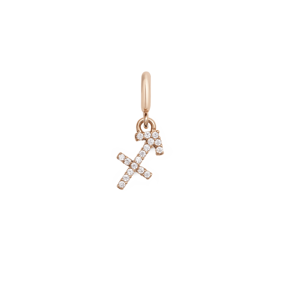 ダニエルウェリントンのZodiac Watch Charm Rose Goldは、射手座のシンボルをモチーフにしたデザインです。矢をイメージしたラインにキュービックジルコニアが輝き、ローズゴールドの上品な光沢と繊細なきらめきが重なり合います。