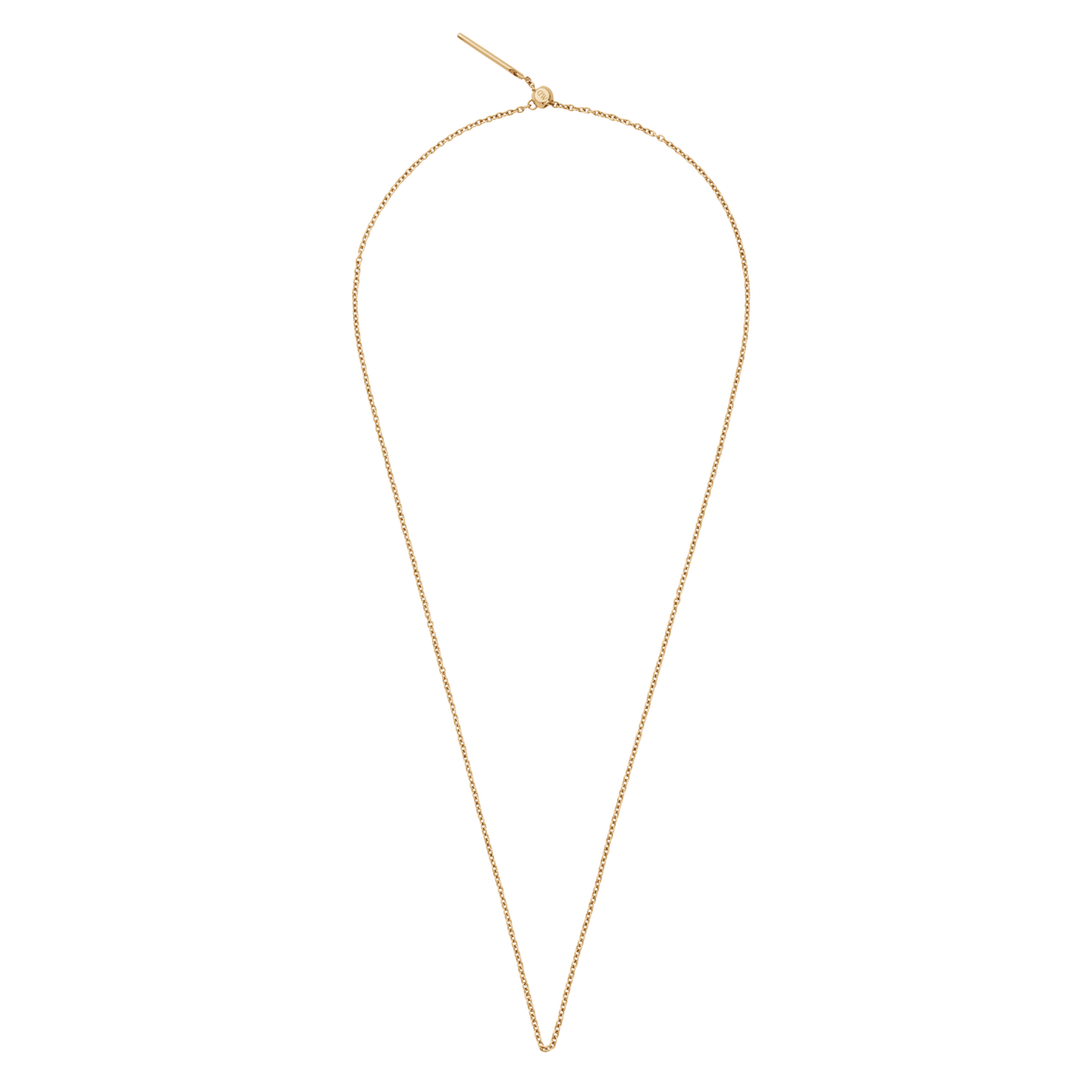 ダニエルウェリントンのCharms Chain Necklace ゴールドカラーを縦に伸ばした状態の商品写真です。繊細なチェーンのリンクや、スライド式クラスプによる長さ調節の様子がご確認いただけます。