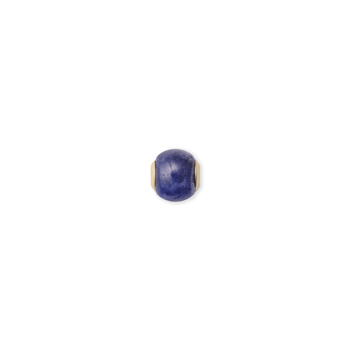 ダニエルウェリントンのBlue Spot Orb ゴールドチャーム正面画像。深みのある藍色のブルースポット天然石を、丸く磨き上げたオーブ型に仕上げ、両端にゴールドの金具をあしらっています。