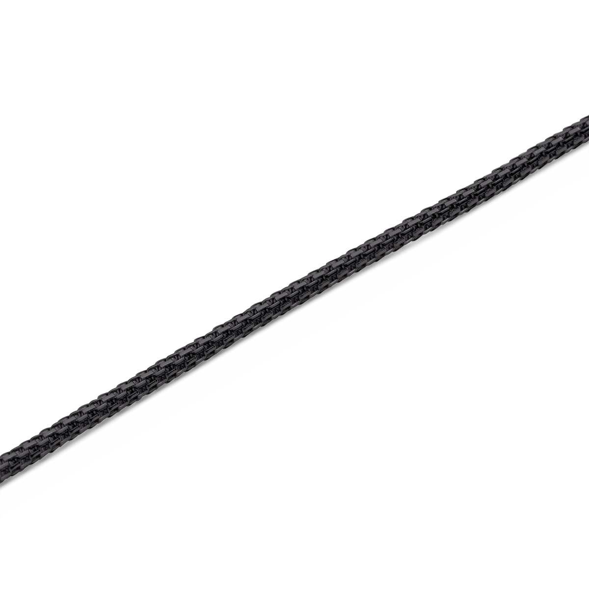 Tide Mesh Necklace Black 1.8のメッシュチェーン部分を拡大したクローズアップ画像です。1.8mm幅の細かな編み目が密に編み込まれた、ブラックステンレススチールの質感をご確認いただけます。