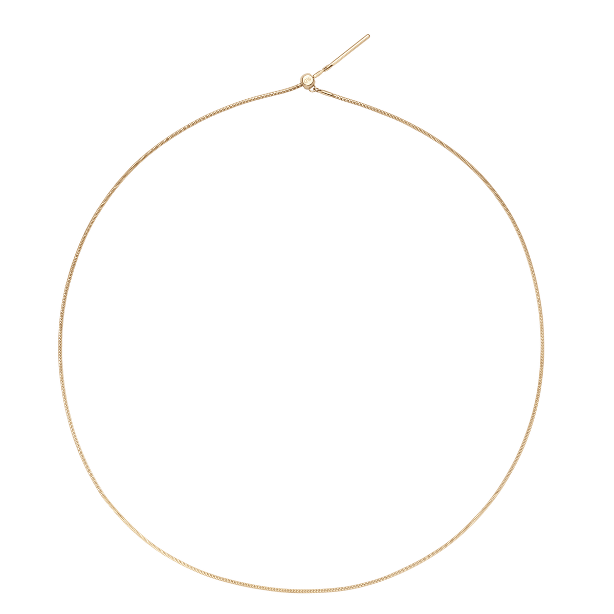 Daniel WellingtonのCharms Snake Bracelet Gを円形に広げた状態です。チャームを通していない細身のゴールドスネークチェーンが、途切れることなく一本のラインを描き、しなやかなシルエットと繊細な輝きを際立たせています。