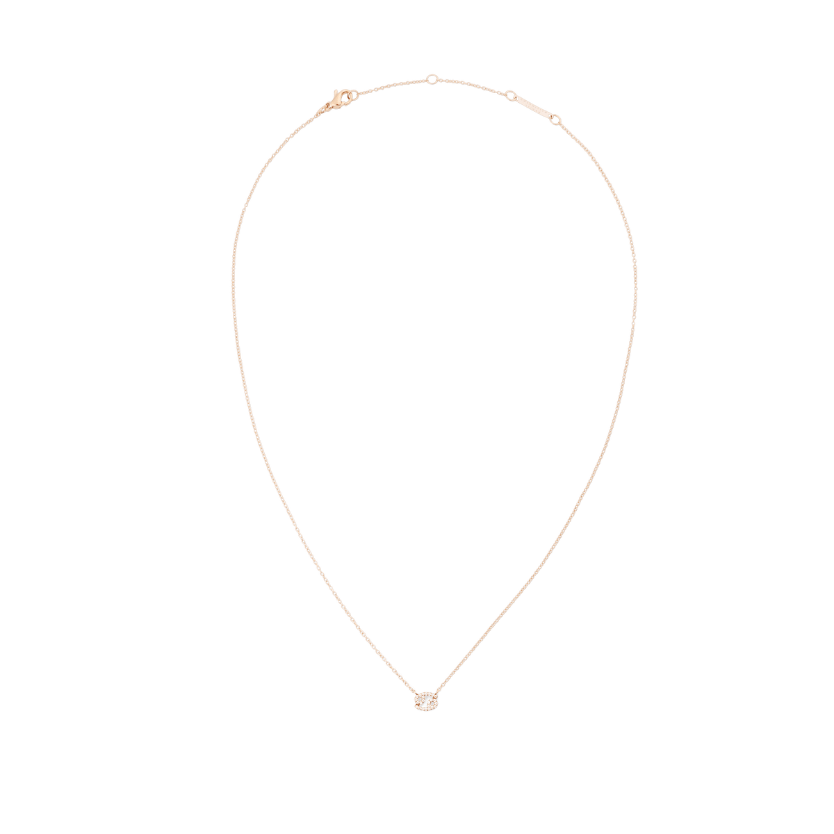 ダニエルウェリントン Crystal Zodiac Chain Necklaceの全体像。ローズゴールドの細身チェーン中央に、クリスタルをあしらった星座モチーフのペンダントが配されています。ロブスタークラスプやアジャスターチェーンのディテールも確認できる商品写真です。