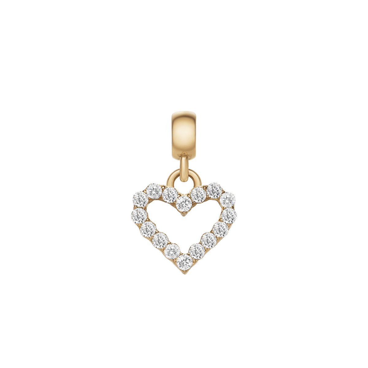 Daniel WellingtonのHeart Contour White Crystal Charm Goldは、オープンハートの輪郭に沿ってホワイトクリスタルが一粒ずつセットされたゴールドチャームです。