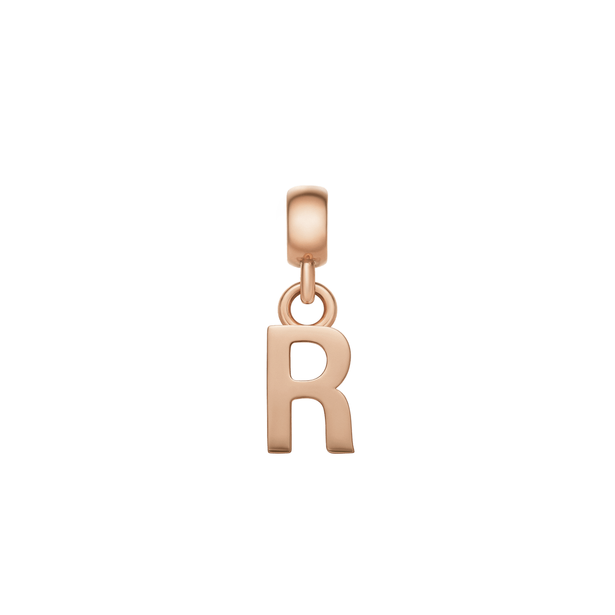 Daniel WellingtonのLetter Charm Rose Goldで、アルファベットの「R」をあしらったイニシャルチャームです。直線と曲線が組み合わさった立体的なフォルムに、上品なローズゴールドの輝きが映えます。