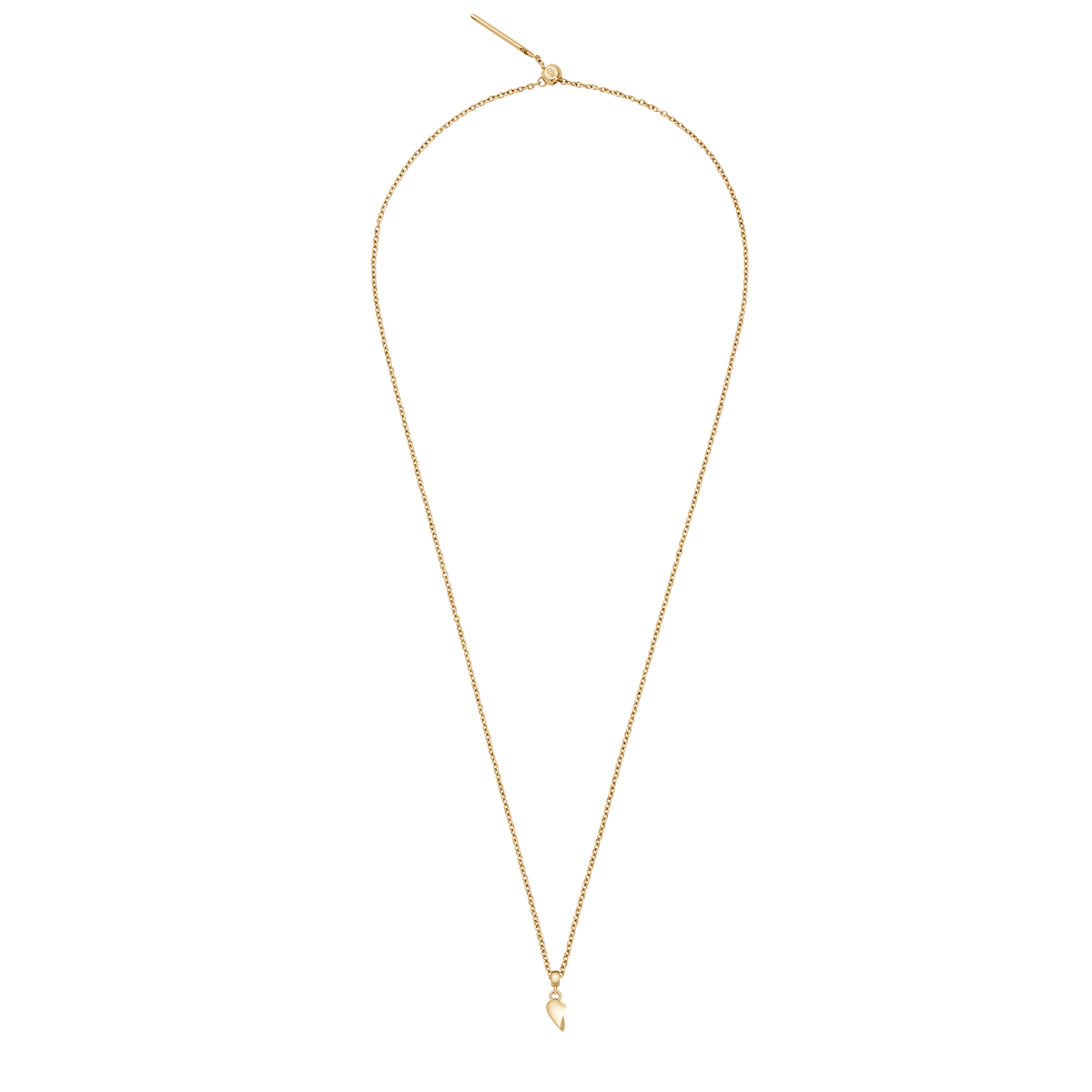 ダニエルウェリントンのCharm Chain Necklaceに、Broken Heart Charm Goldの片側ピースを合わせたスタイルです。細身のゴールドチェーンの先端にハーフハートのチャームが下がり、繊細で上品な印象のネックレスに仕上がっています。