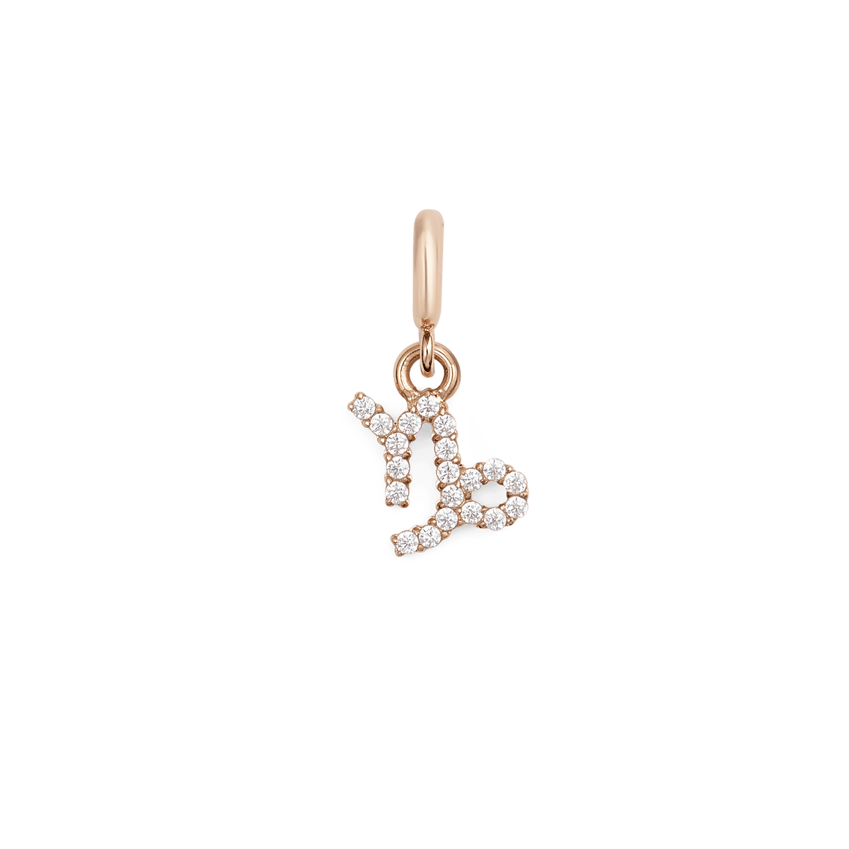 Daniel WellingtonのZodiac Watch Charm Rose Goldは、山羊座のシンボルをあしらったデザインです。ローズゴールドのカンから吊り下げられたチャームには、星座の輪郭に沿ってキュービックジルコニアが丁寧にセットされています。