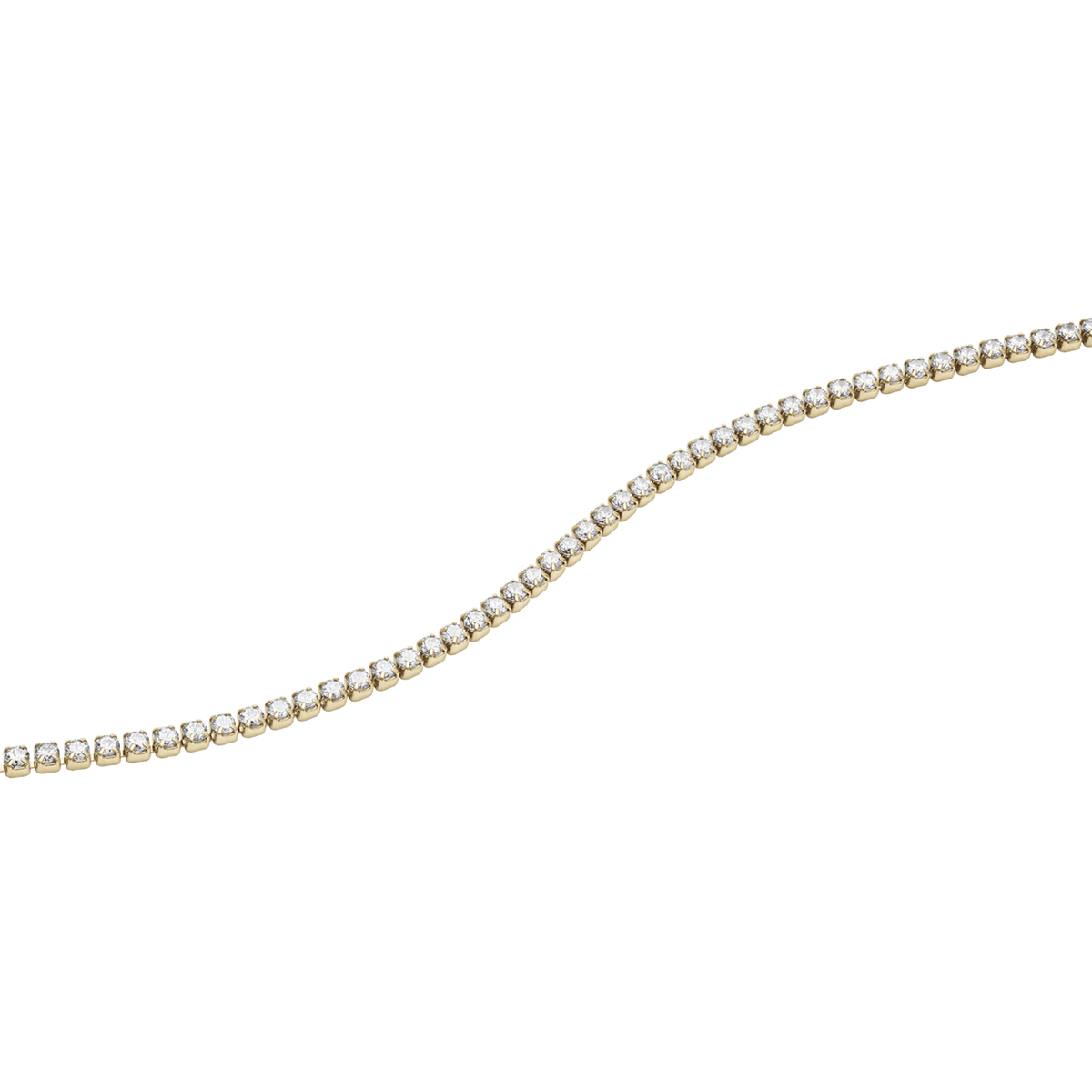 ダニエルウェリントン Classic Tennis Braceletのゴールドチェーン部分をクローズアップした写真です。2mmのキュービックジルコニアが一粒ずつ爪留めされた細身のラインが、緩やかなカーブを描いています。