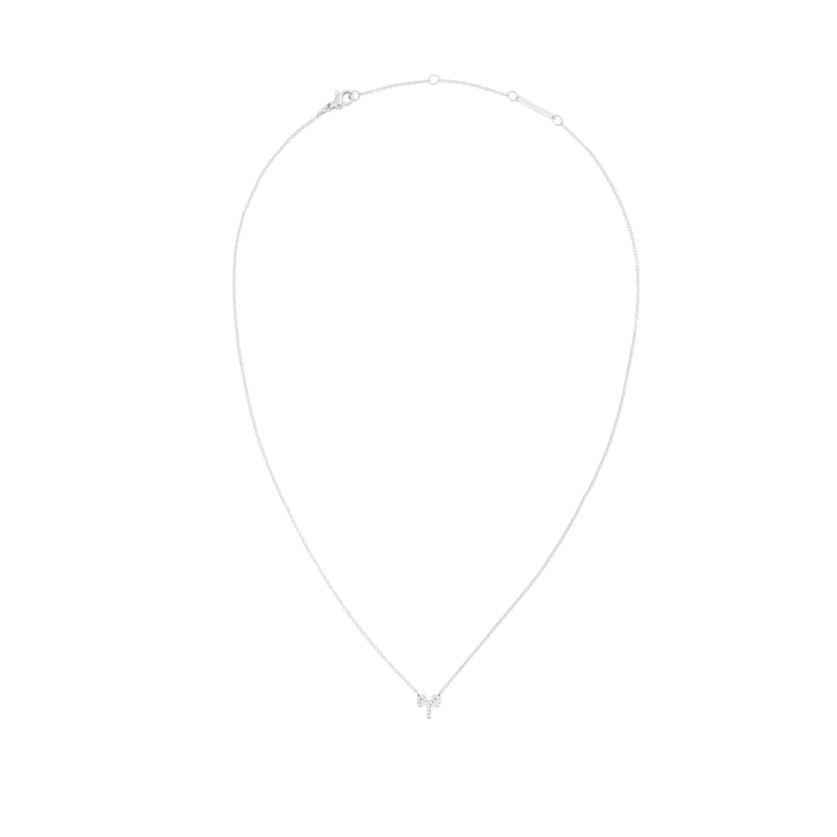 おひつじ座のシンボルをクリスタルで表現した小ぶりなペンダントが付いた**Crystal Zodiac Chain Necklace Silver**の全体画像です。繊細なシルバーチェーンとロブスタークラスプ、アジャスターを含む全長を白背景でご確認いただけます。