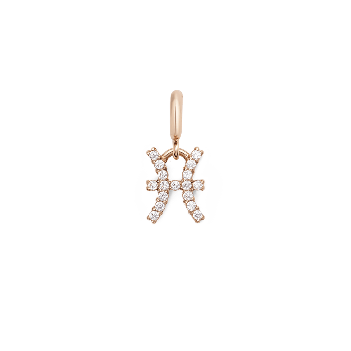 Daniel WellingtonのZodiac Watch Charm Rose Goldは、魚座のシンボルをあしらったデザインです。向かい合う二つの弧を横一線で結んだ魚座のモチーフには、キュービックジルコニアが一粒ずつ丁寧にセットされ、ローズゴールドの上品な光沢とともに輝きを放ちます。
