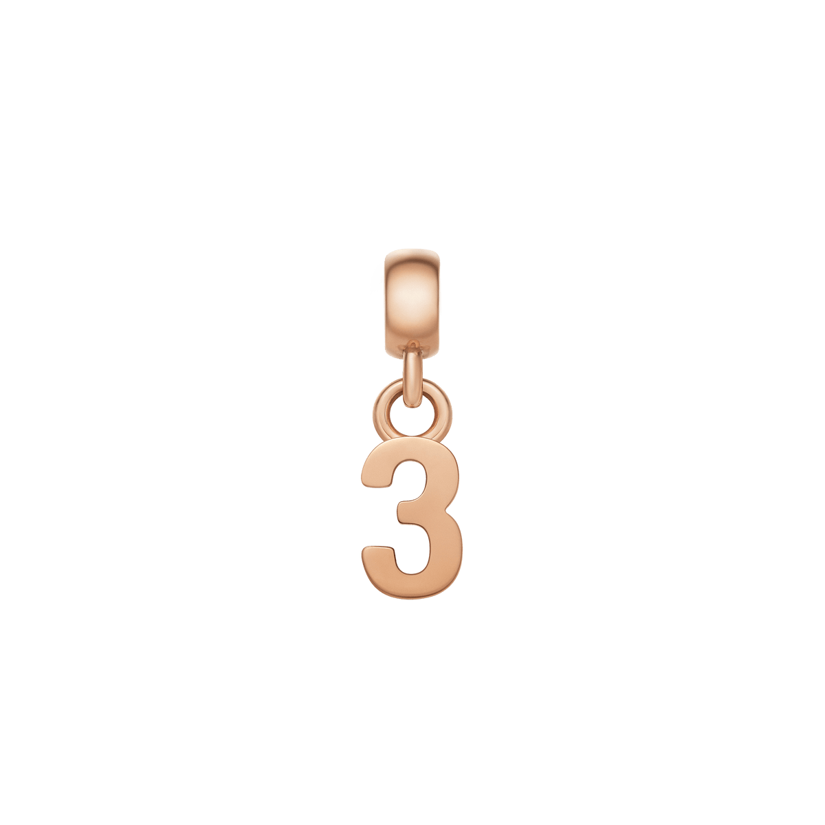 ローズゴールド仕上げの「3」をモチーフにしたDaniel WellingtonのNumber Charmです。曲線まで丁寧に磨き上げられたステンレススチール製で、上部のベイルを通してネックレスやブレスレットに取り付けられます。
