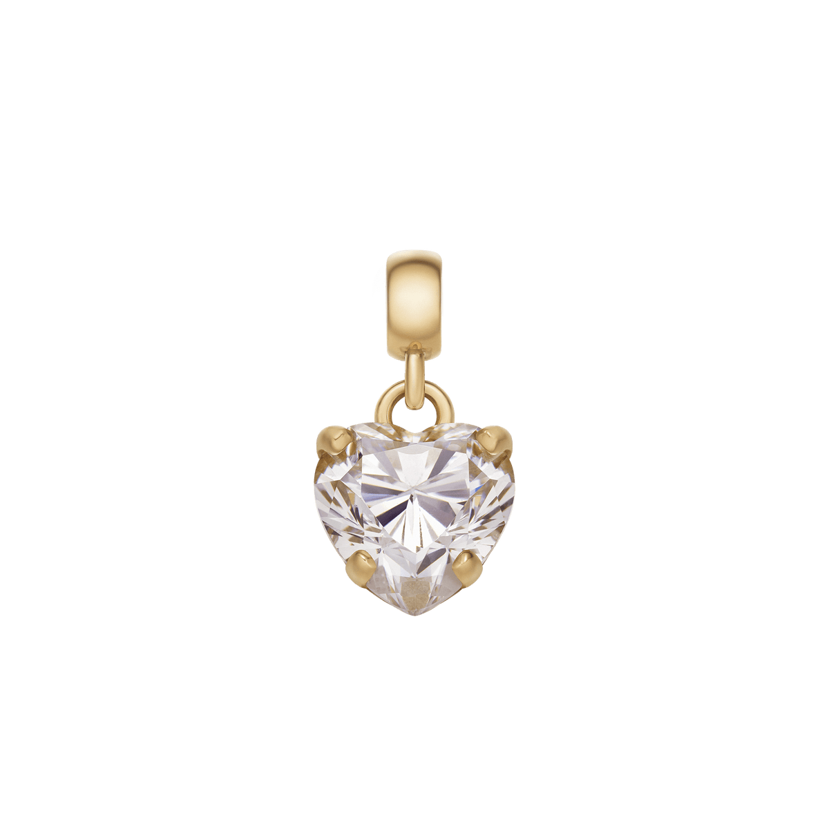 Daniel Wellington Heart White Crystal Charm Gは、多面カットのホワイトキュービックジルコニアをゴールドの爪留めで包んだハート型チャームです。