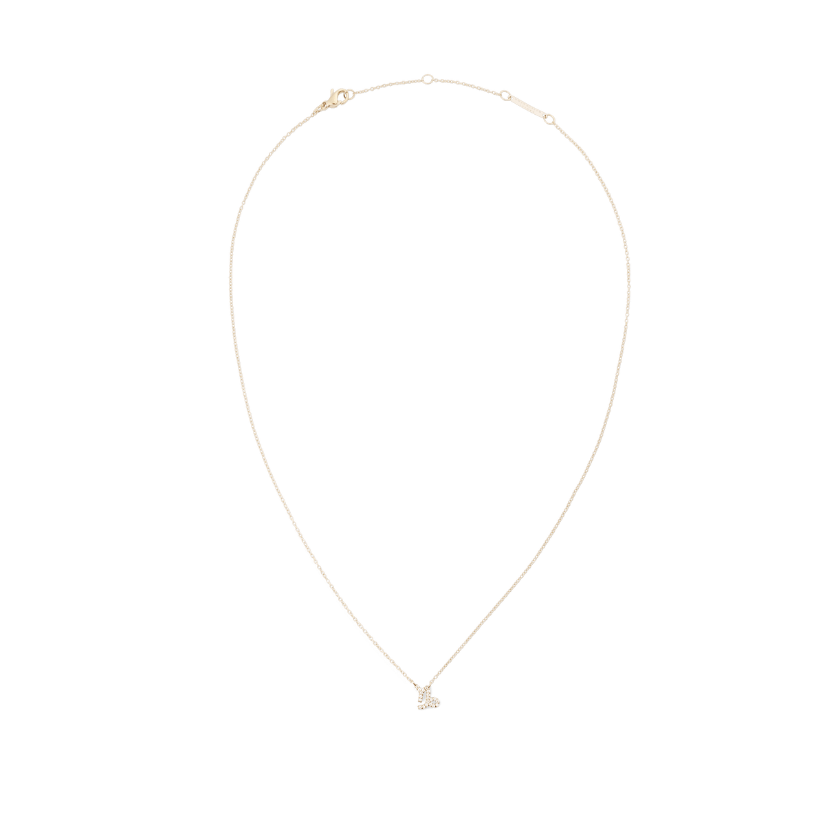 山羊座モチーフのCrystal Zodiac Chain Necklace Goldの全体画像です。白い背景に細身のゴールドチェーンが自然なドレープを描き、先端にはクリスタルで山羊座のシンボルをあしらったペンダントが付いています。ロブスタークラスプやサイズ調整リングもご確認いただけます。