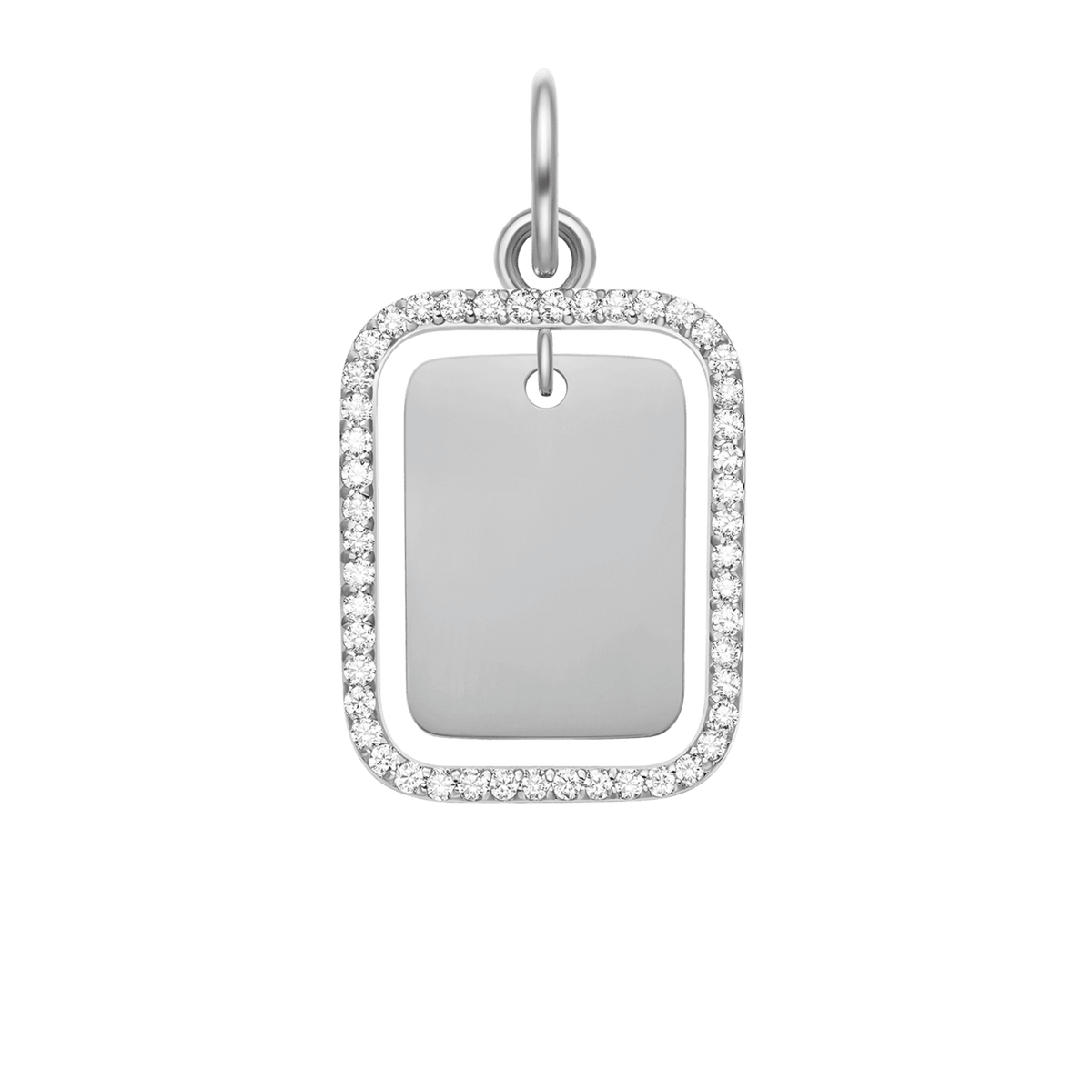 Daniel WellingtonのRectangular Crystal Frame Pendant Sは、シルバーのペンダントトップです。鏡面仕上げの長方形プレートをクリスタルが一周し、角にわずかな丸みを持たせたミニマルなデザインが特徴です。