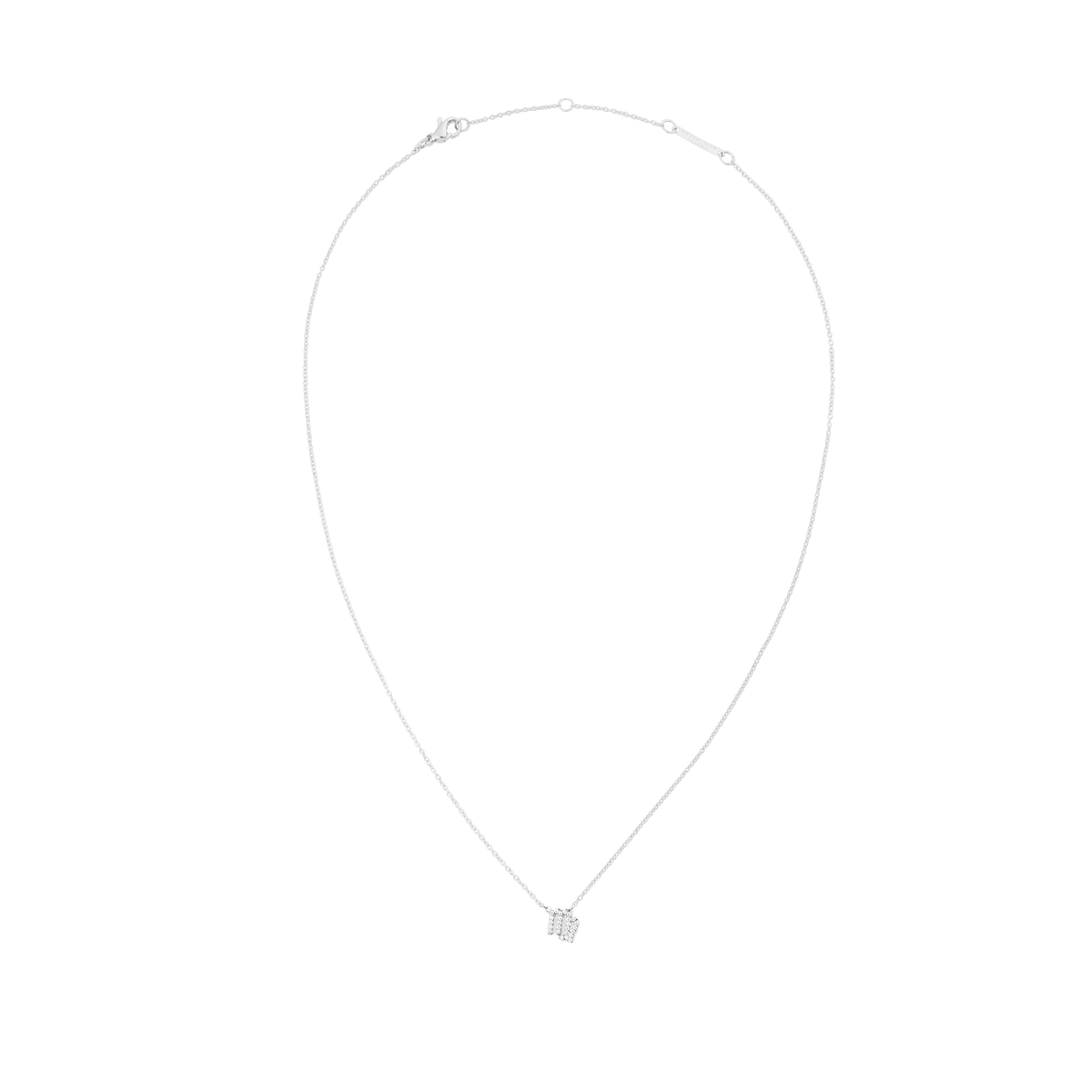 おとめ座をモチーフにしたCrystal Zodiac Chain Necklace Silverの全体画像です。白背景に、繊細なシルバーチェーンがドロップ型のシルエットを描き、下部にはクリスタルで形作られた小ぶりなペンダントトップがあしらわれています。