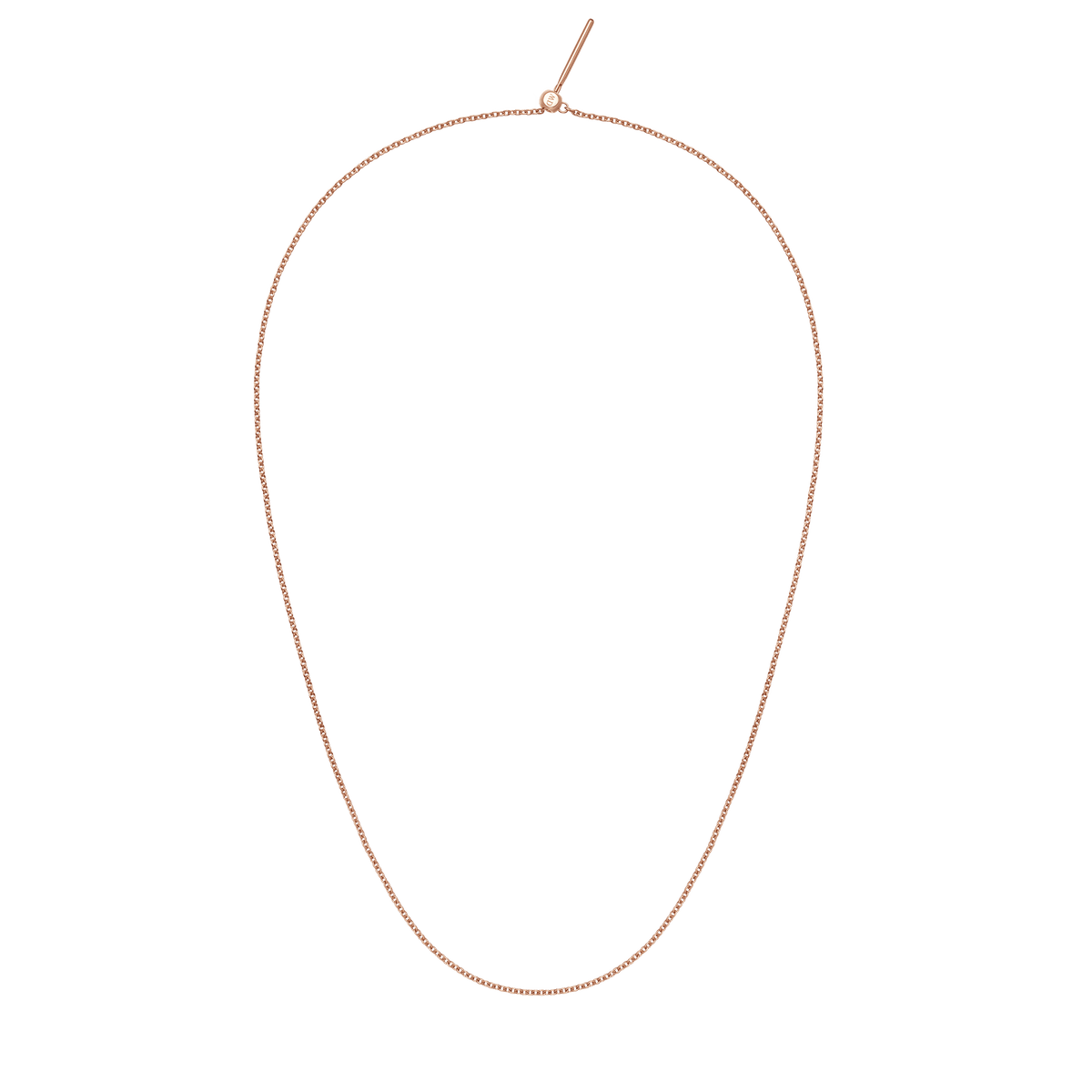 ダニエルウェリントンのCharms Chain Necklace ローズゴールドの全体像です。繊細なオーバルリンクチェーンとスライド式の留め具が特徴で、白背景の商品写真でご覧いただけます。