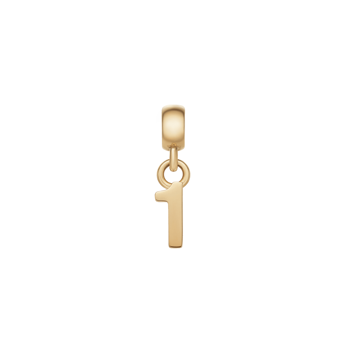 ダニエルウェリントン Number Charm ゴールドカラーの数字「1」をあしらったポリッシュ仕上げのパーソナルチャームです。ベイル付きで、白背景に撮影した商品画像をご覧いただけます。