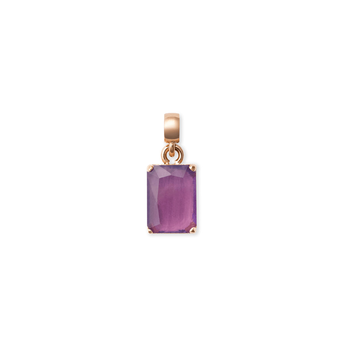 Daniel WellingtonのAmethyst Octagon ローズゴールドチャーム。Elementalコレクションのセミプレシャスストーンチャームで、八角形にカットされた深みのあるパープルのアメジストをローズゴールドの爪留めであしらっています。
