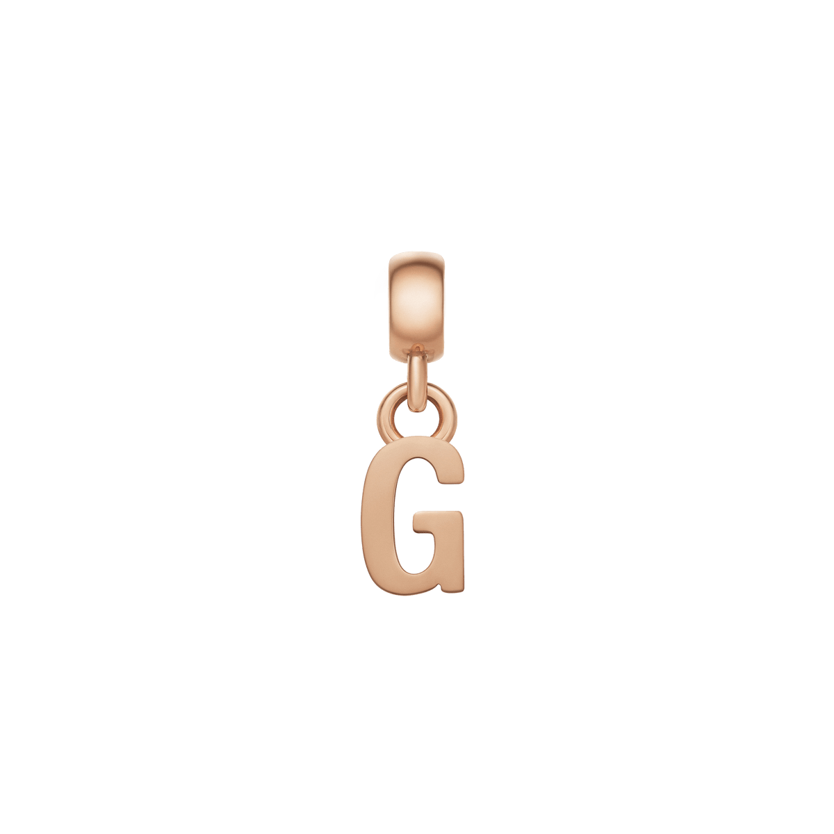 ローズゴールド仕上げのアルファベット「G」をモチーフにしたDaniel Wellingtonのレターチャームは、小ぶりなベイルとリングで繋がれたミニマルなデザインが特徴です。