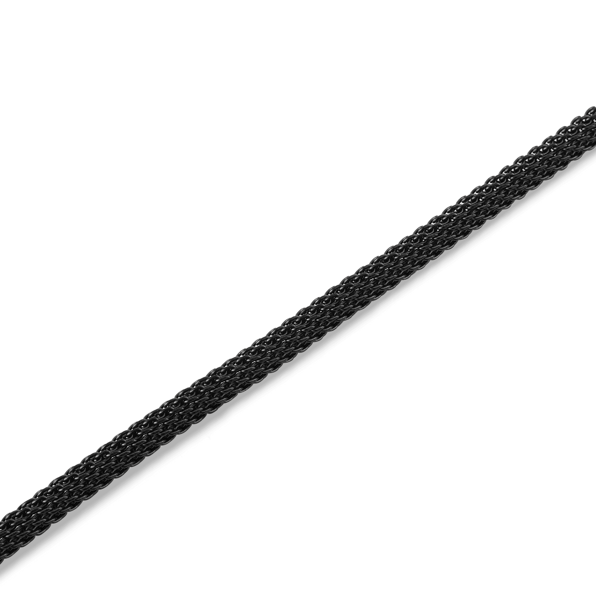 Tide Mesh Bracelet Ashfield 2.8のメッシュチェーン部分を斜めから接写した画像です。ブラックのステンレススチールが織りなす緻密な編み目と、上品な光沢感がご覧いただけます。