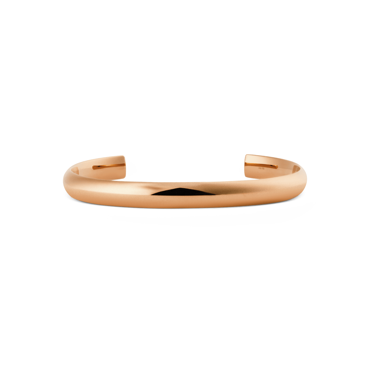 Daniel WellingtonのArch Cuff Rose Gold 6mmを正面から撮影したプロダクト画像です。丸みを帯びたアーチ型のシルエットと、ポリッシュ仕上げのローズゴールドが美しい光沢を放つオープンタイプのカフブレスレットです。