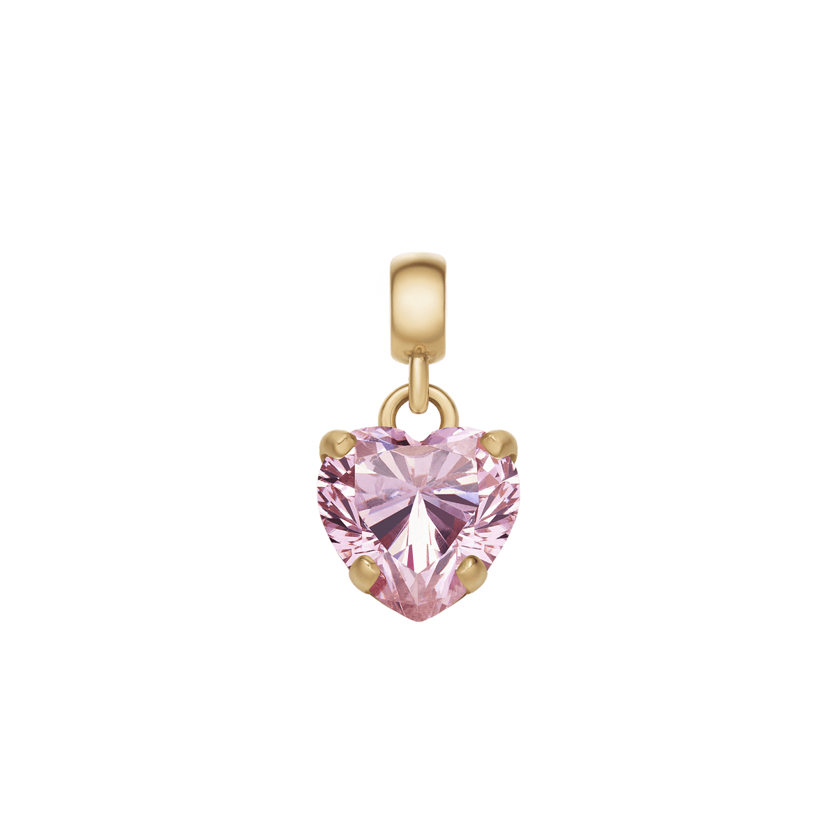 Daniel WellingtonのHeart Pink Crystal Charm Gは、ハート型にカットされたピンクのキュービックジルコニアをゴールドの爪留めであしらった、小ぶりで可愛らしいチャームです。