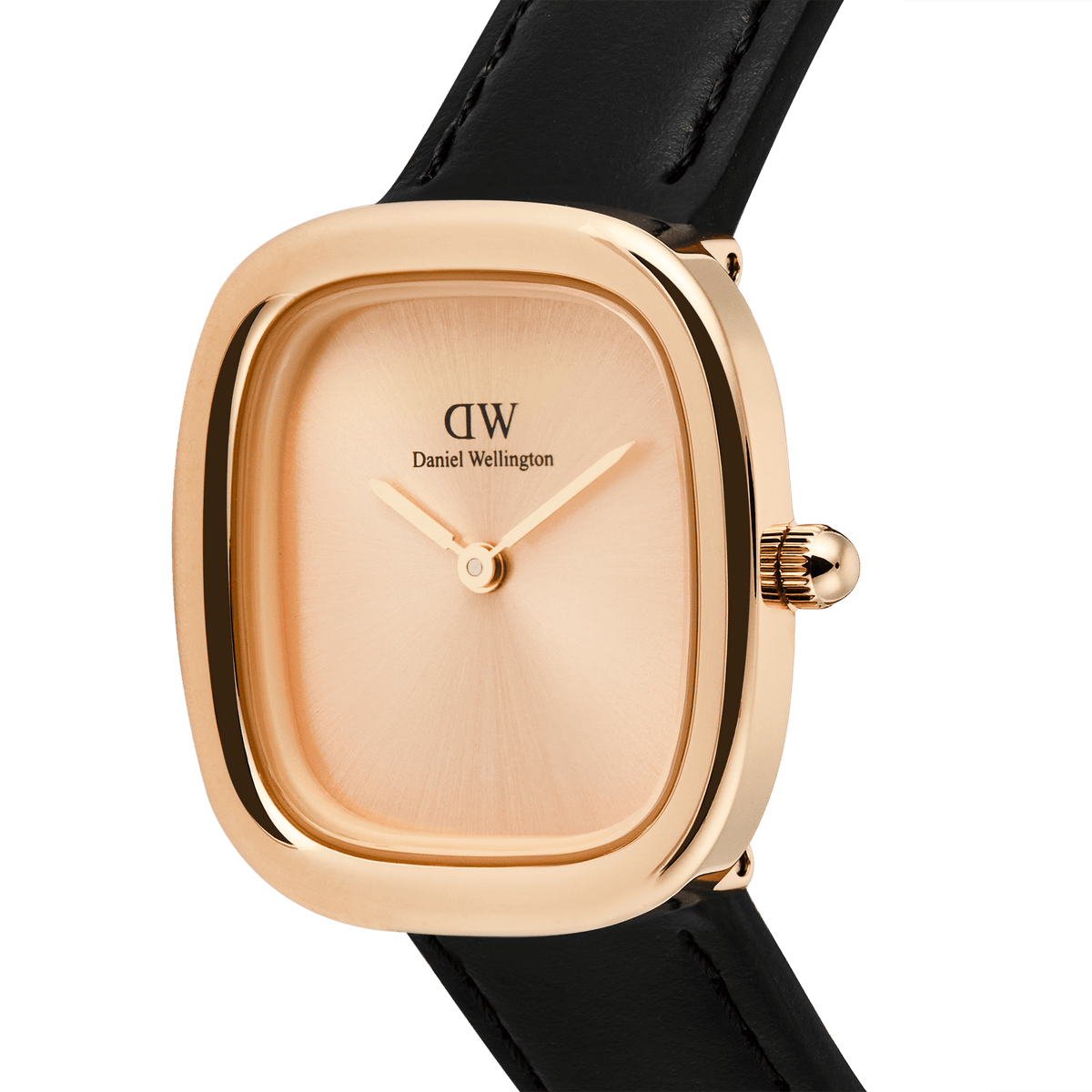 Margot Sheffield Unitone Sunray Rose Goldのダイヤルをクローズアップした画像です。サンレイ仕上げのローズゴールド文字盤から放射状に広がる繊細な輝きや、インデックスのないミニマルなデザイン、ローズゴールドのリューズやケースの丸みを帯びたディテールがご覧いただけます。