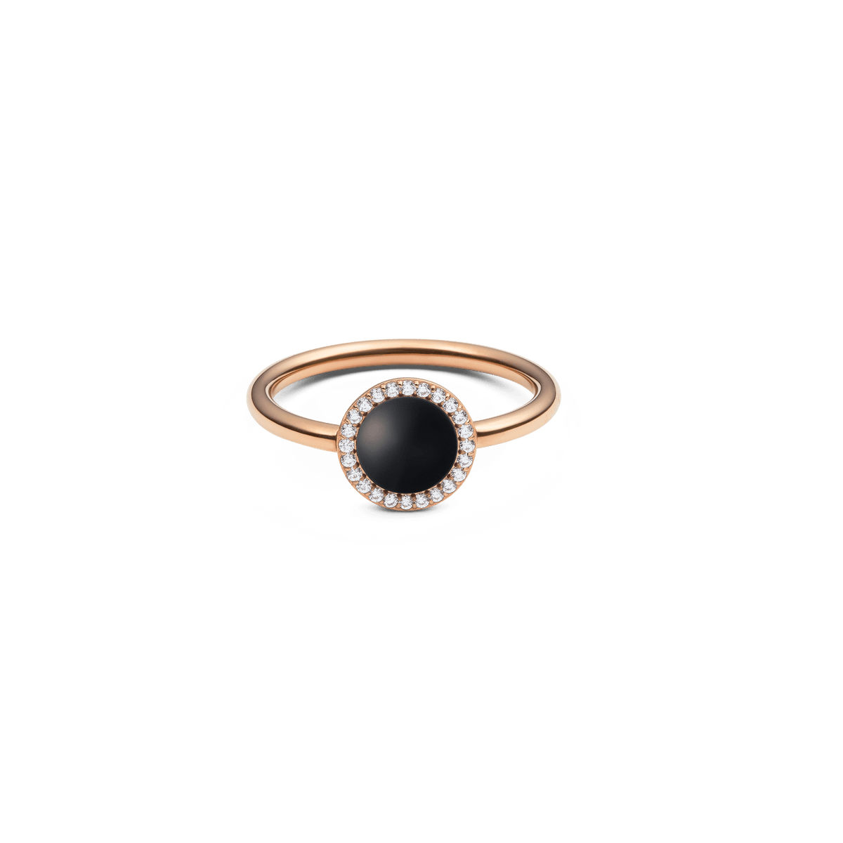 Daniel Wellington Audrey Ring Black Agatheは、ローズゴールドのリングです。ドーム型の黒メノウを中央に配し、ホワイトキュービックジルコニアのハローセッティングが石を繊細に縁取る、細身のデザインが特徴です。