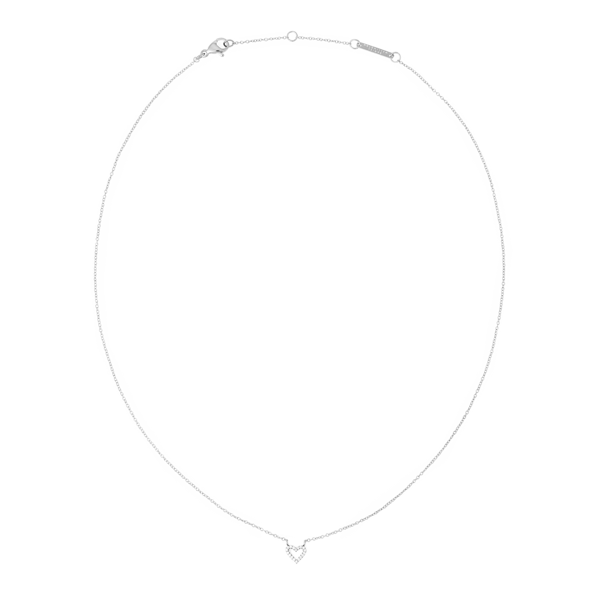 Daniel WellingtonのMirelle Heart Necklaceは、シルバーの細いチェーンにキュービックジルコニアをあしらった小さなオープンハートのペンダントが付いた、ミニマルなデザインのネックレスです。