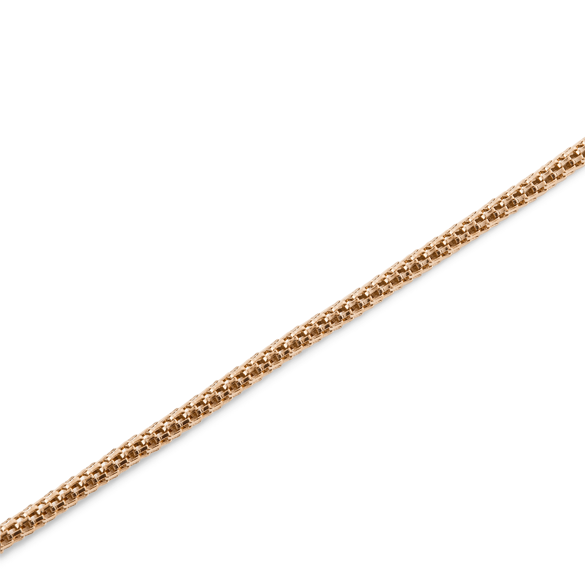 Tide Mesh Bracelet Melrose 1.8のメッシュチェーン部分を拡大した画像です。ローズゴールドの1.8mm幅の細やかな編み込みが、光の当たり方によって繊細な陰影を描き出しています。