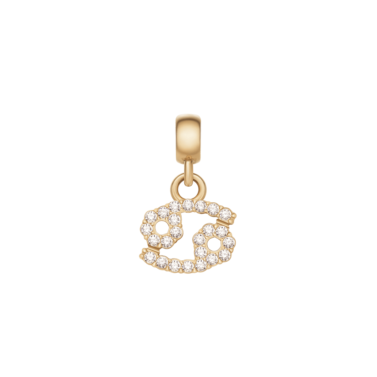 かに座のCrystal Zodiac Charm Goldは、蟹座のシンボルをモチーフにしたゴールドのフレームに、キュービックジルコニアを贅沢にあしらったチャームです。光を受けるとキラキラと輝き、華やかな印象に仕上がっています。