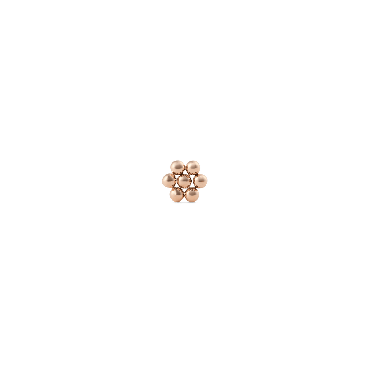 ダニエルウェリントン Flower Stud ローズゴールドピアスの正面アップ画像です。6つの小さなローズゴールドのボールが花びらのように配置されたスタッドデザインが特徴です。