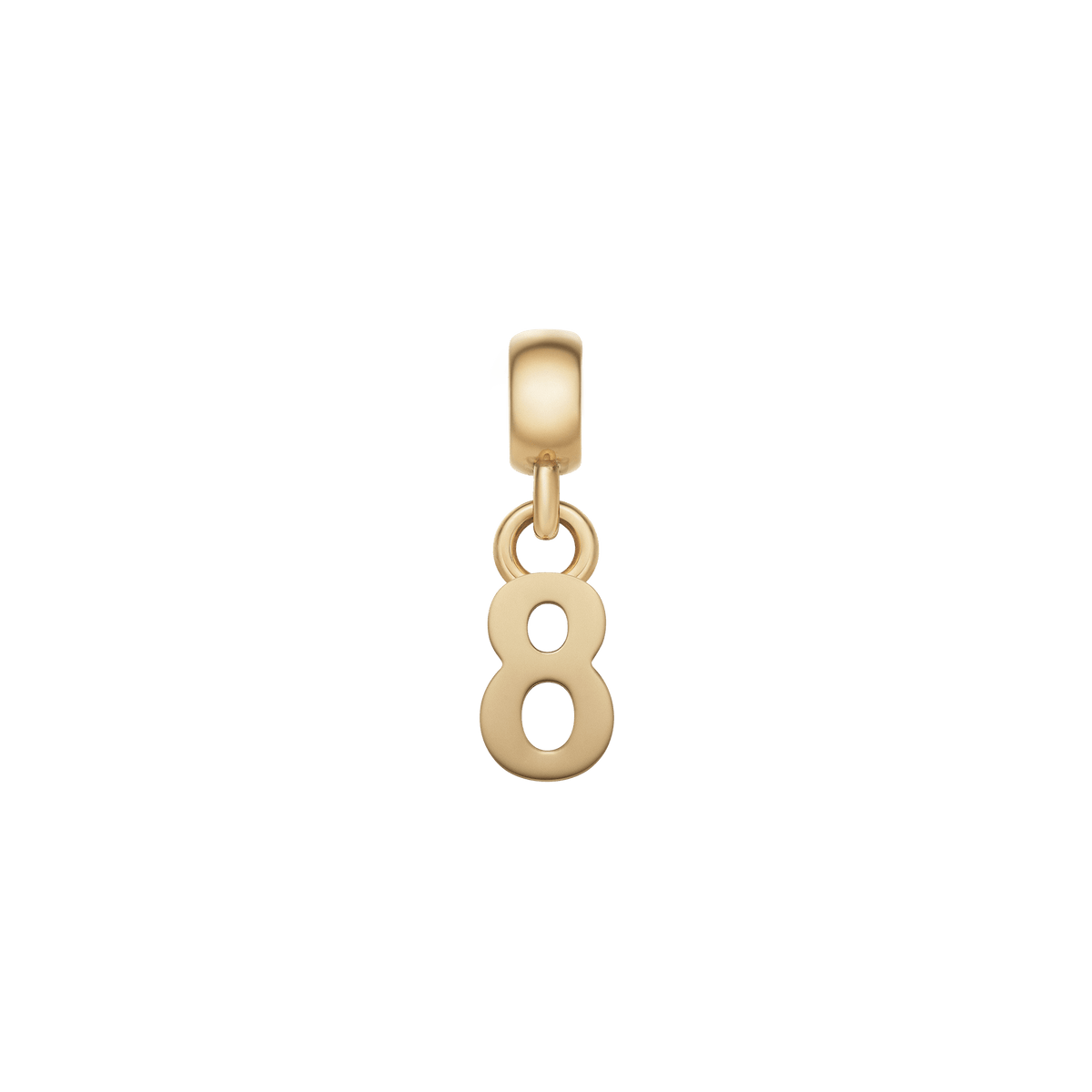 数字の「8」をモチーフにしたDaniel Wellingtonのパーソナルチャーム「Number Charm Gold」です。二つの丸い穴が特徴的なデザインで、ゴールドメッキのポリッシュ仕上げが上品な輝きを放ちます。
