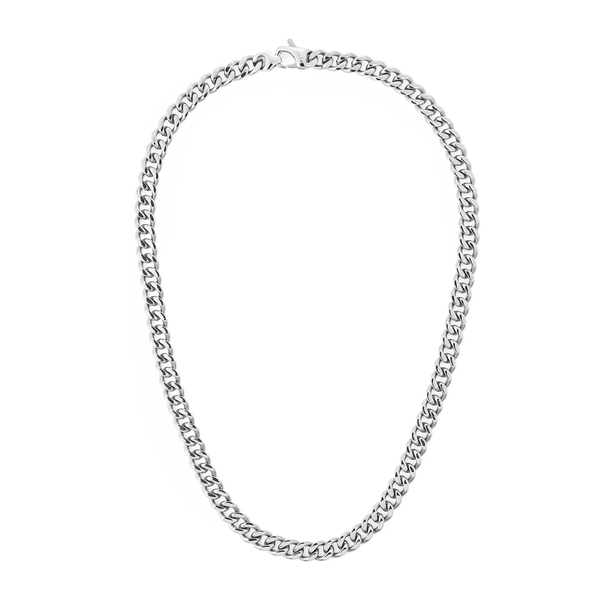 ダニエルウェリントン Ellipse Cuban Chain Necklace Silverの商品画像。研磨されたフラットなキューバンリンクが連なる、ロブスタークラスプ付きのシルバーチェーンネックレスです。重厚感のある仕上がりが特徴です。