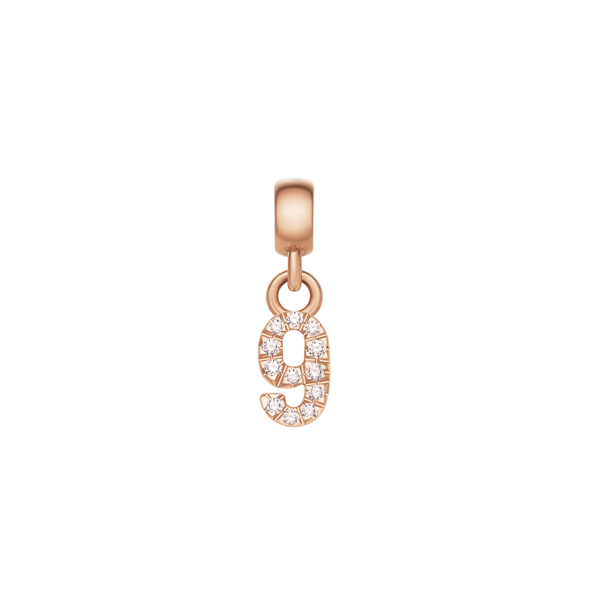 Daniel WellingtonのCrystal Number Charm Rose Goldは、数字の「9」をモチーフにしたチャームです。ローズゴールドのコンパクトなデザインに、キュービックジルコニアが数字の輪郭に沿ってセットされ、上品な輝きを添えています。