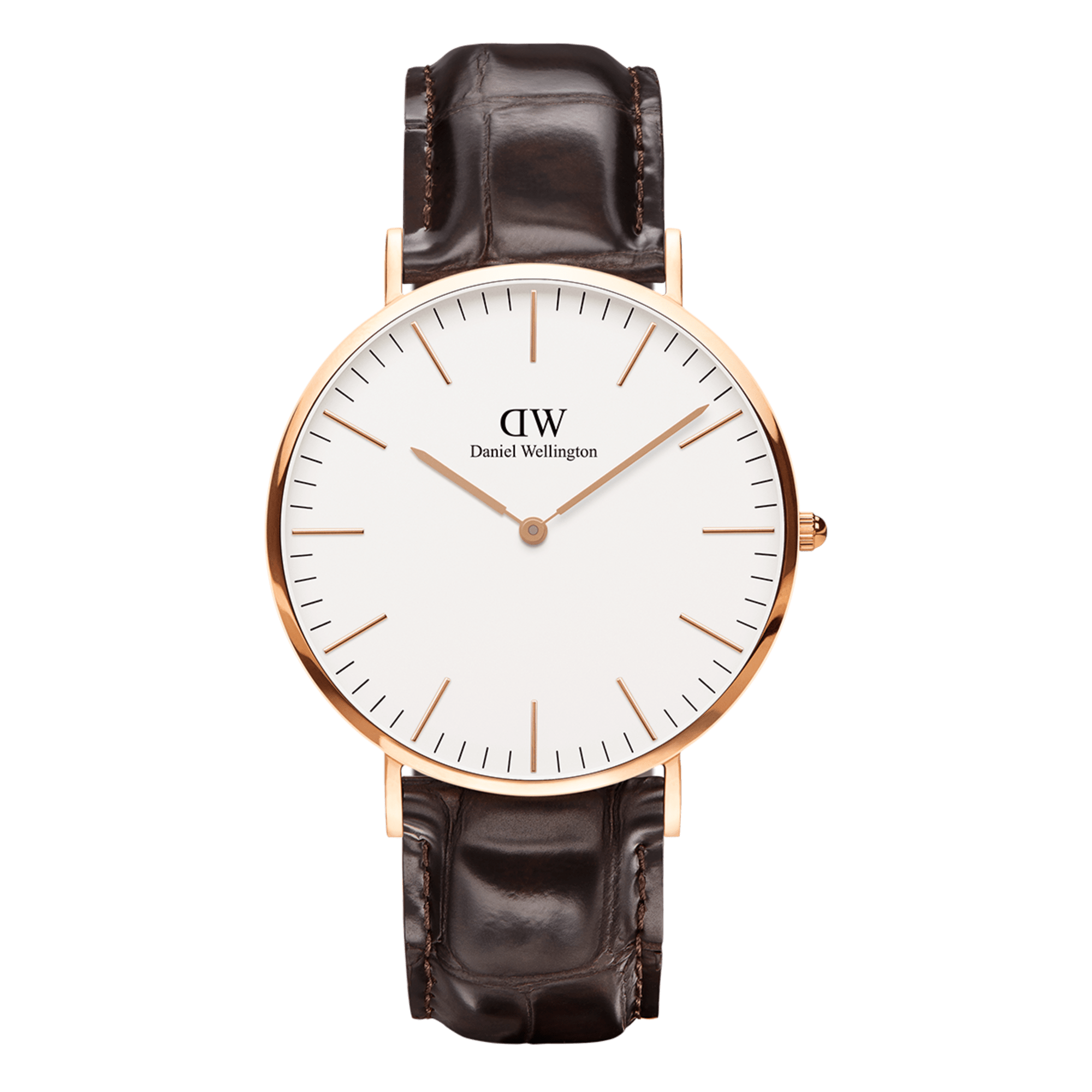 York - Men's rose gold watch wtih brown leather strap | DW