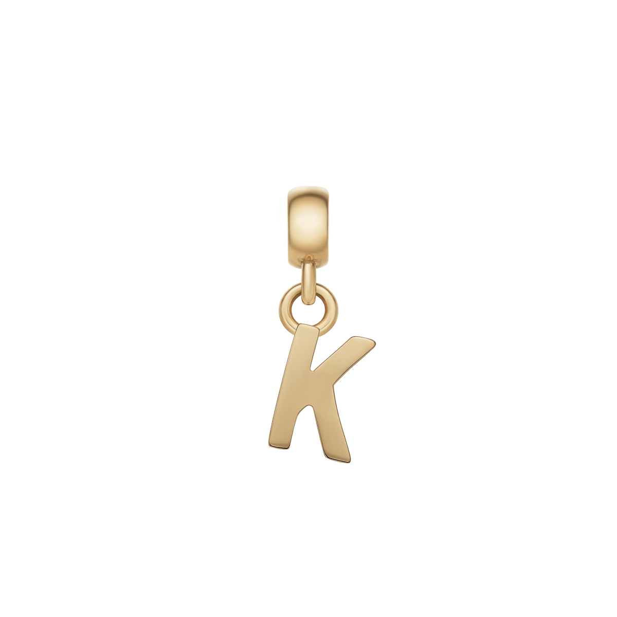 Daniel WellingtonのLetter Charm Goldは、アルファベットの「K」をモチーフにしたデザインです。ポリッシュ仕上げのゴールドが上品な輝きを放ち、上部のベイルとリングを使ってチェーンやブレスレットに取り付けられるコンパクトなサイズ感が特徴です。