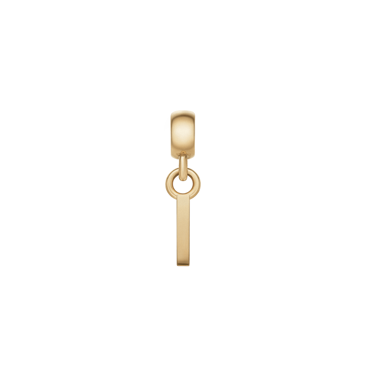 Daniel WellingtonのLetter Charm Goldは、アルファベットの「I」をモチーフにしたシンプルな直線デザインが特徴です。滑らかなゴールドの質感が上品な印象を与え、ベイルとリングを通してネックレスやブレスレットに取り付けられます。