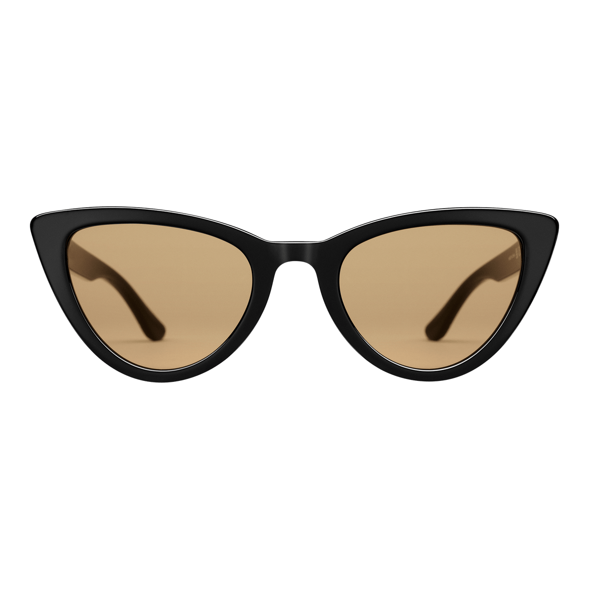 Daniel WellingtonのLynx Bio-Acetateサングラス正面画像。ブラックのキャットアイフレームにイエローレンズを合わせた、レトロでクラシックなデザインです。