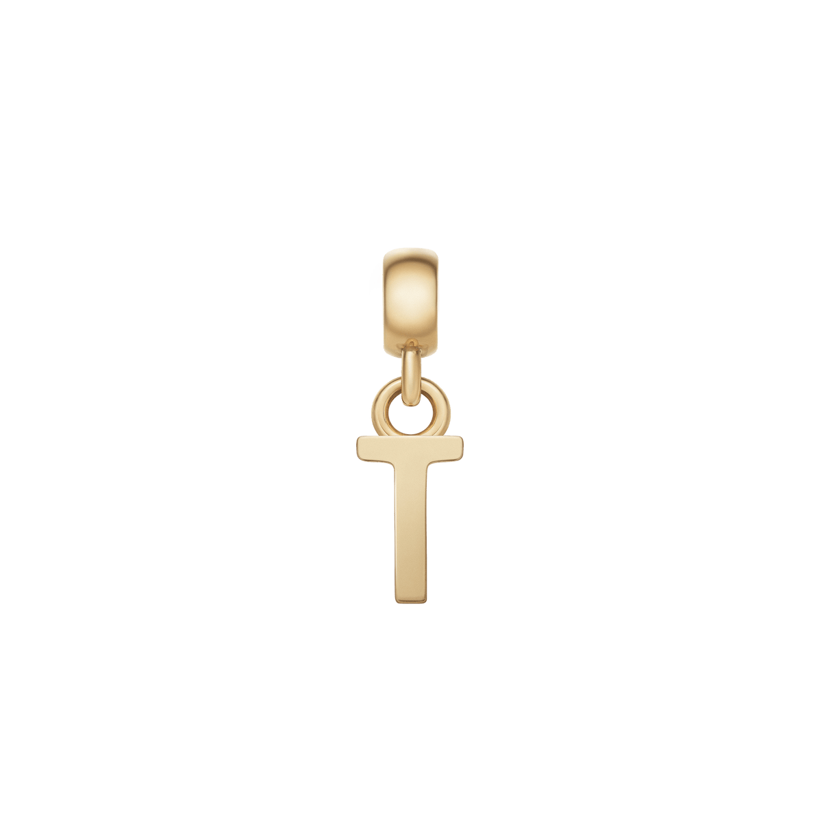 Daniel WellingtonのLetter Charm Goldは、アルファベットの「T」をモチーフにしたデザインです。水平と垂直の直線で構成されたシンプルなフォルムが特徴で、ポリッシュ仕上げのゴールドが上品な輝きを放ちます。