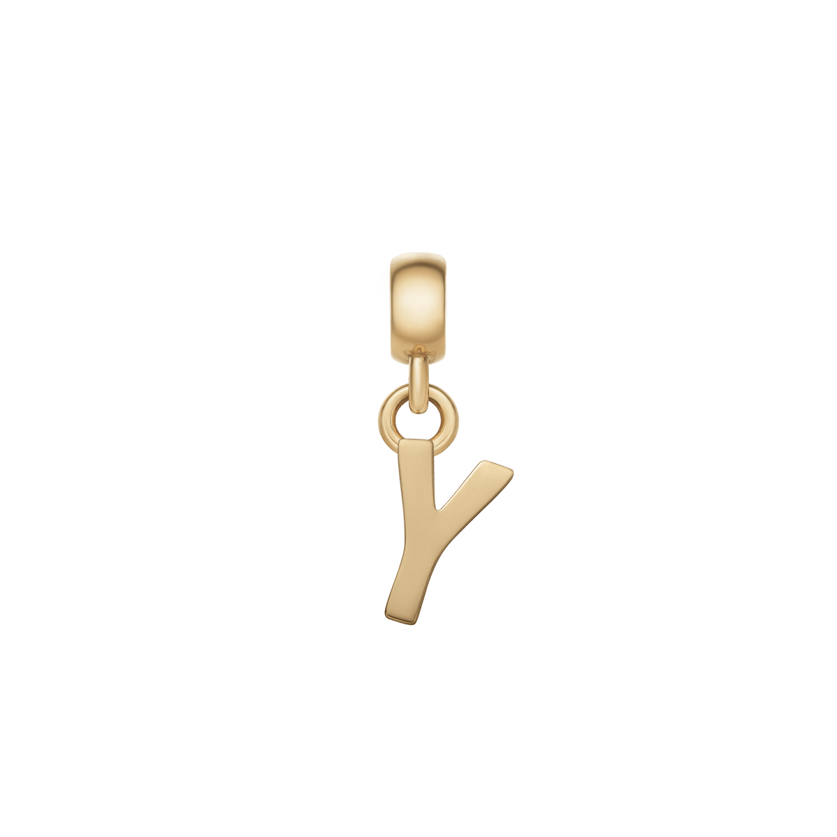 Daniel WellingtonのLetter Charm Gold「Y」モチーフ。下部から二本のラインが上方へ伸び、一点で交わるすっきりとしたシルエットが特徴です。ゴールドのポリッシュ仕上げが上品な輝きを放ちます。