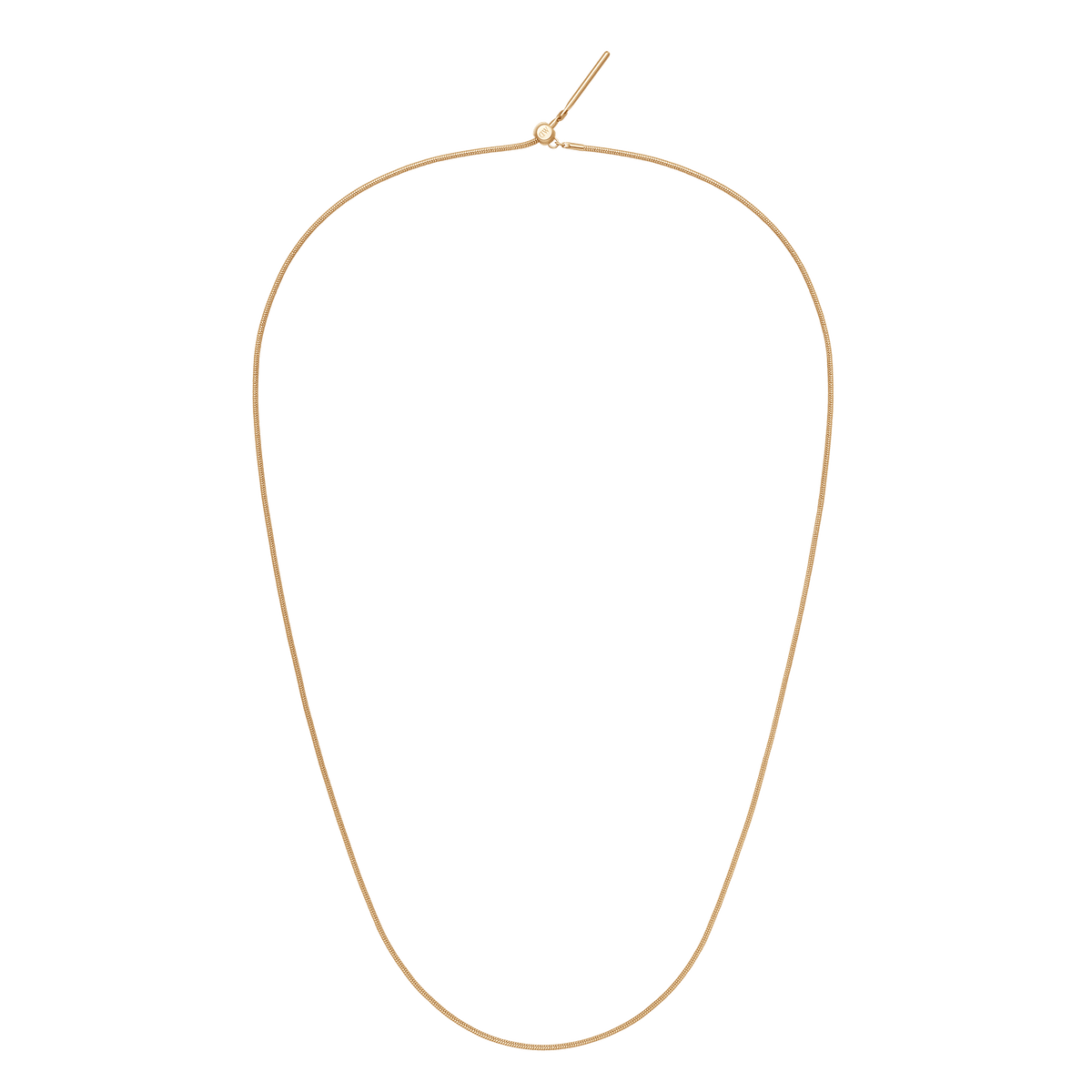 ダニエルウェリントンのCharms Snake Necklace Gの全体像です。滑らかなゴールドのスネークチェーンとスライド式留め具が特徴で、白背景の商品写真でご確認いただけます。
