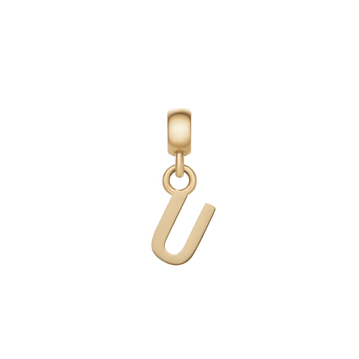 Daniel WellingtonのLetter Charm Goldは、アルファベットの「U」をモチーフにしたデザインです。柔らかな曲線を描くU字が上品な印象を与え、ゴールドの輝きが白い背景に映えます。上部のベイル部分にリングが付いており、チェーンやブレスレットに取り付けてお楽しみいただけます。