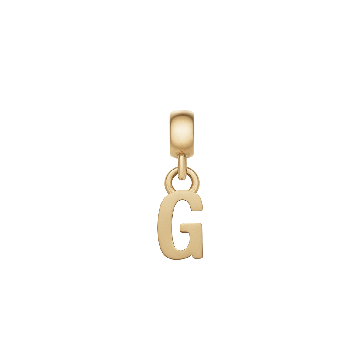 Daniel WellingtonのLetter Charm Goldは、アルファベットの「G」をモチーフにしたチャームです。なめらかなゴールドのポリッシュ仕上げが上品な輝きを放ち、丸みを帯びたベイルとリングでつながるコンパクトなデザインが特徴です。