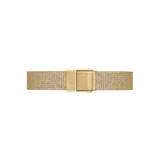 Daniel Wellington Pressed Evergold Strapのゴールドメッシュストラップ。織物のような細やかな編み込みテクスチャと、ロゴ入りのクラスプを採用しています。