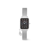 Quadro Crystal Zodiac Sterling Setのスクエア型腕時計です。シルバーメッシュのストラップにクリスタルのベゼルが輝き、ブラックマザーオブパールの文字盤が上品な光沢を放ちます。ケースサイドには乙女座をモチーフにしたクリスタルチャームがあしらわれています。