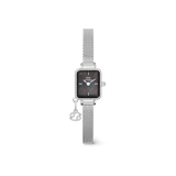ダニエルウェリントン Quadro Mini Crystal Zodiac Sterling セットのシルバーメッシュストラップモデルを白背景で撮影した画像です。クリスタルベゼルに縁取られたブラックマザーオブパールの文字盤は、深みのある色合いを演出し、ケース左下にはかに座をモチーフにしたクリスタルチャームがあしらわれています。