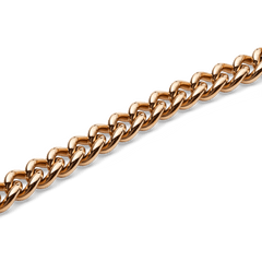 ローズゴールドのチェーンネックレス「Chunky Chain Necklace Rose Gold」のリンク部分をクローズアップした画像です。ポリッシュ仕上げのローズゴールドが光を反射し、美しい輝きを放っています。太めのチェーンリンク一つひとつの立体感と滑らかな質感が際立ちます。