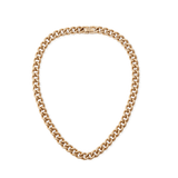 Daniel WellingtonのChunky Chain Necklace Rose Goldの全体像です。ポリッシュ加工を施したローズゴールドの太めチェーンが連なり、留め金部分にはブランドロゴが刻印されています。
