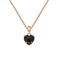 ローズゴールドのチェーンネックレスに通したDaniel WellingtonのHeart Black Crystal Charm。ブラッククリスタルの多面カットが輝きを放ち、ローズゴールドのベイルと爪留めとのコントラストが上品な印象を与えます。